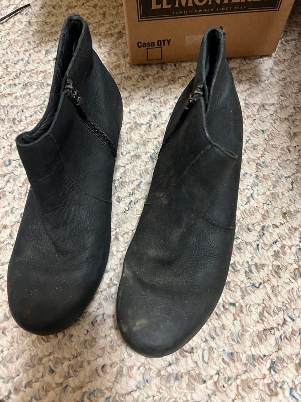Dansko Black Leather Ankle Booties with Side Zippers